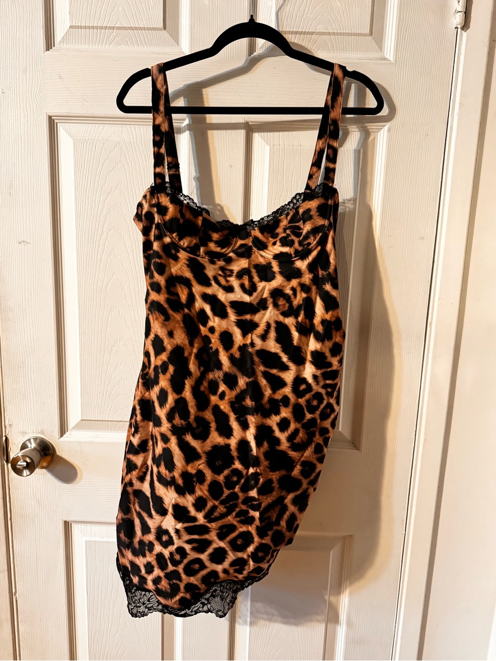 Leopard Print Asymmetrical Slip Dress - Brown/Black